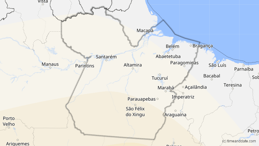 A map of Pará, Brasilien, showing the path of the 28. Feb 2044 Ringförmige Sonnenfinsternis