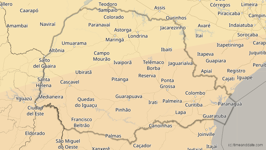 A map of Paraná, Brasilien, showing the path of the 28. Feb 2044 Ringförmige Sonnenfinsternis