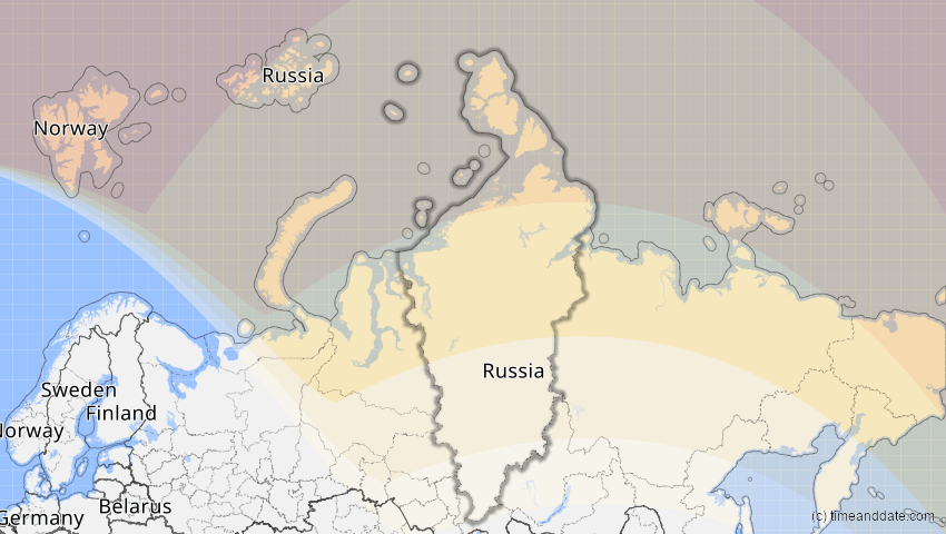 A map of Krasnojarsk, Russland, showing the path of the 23. Aug 2044 Totale Sonnenfinsternis