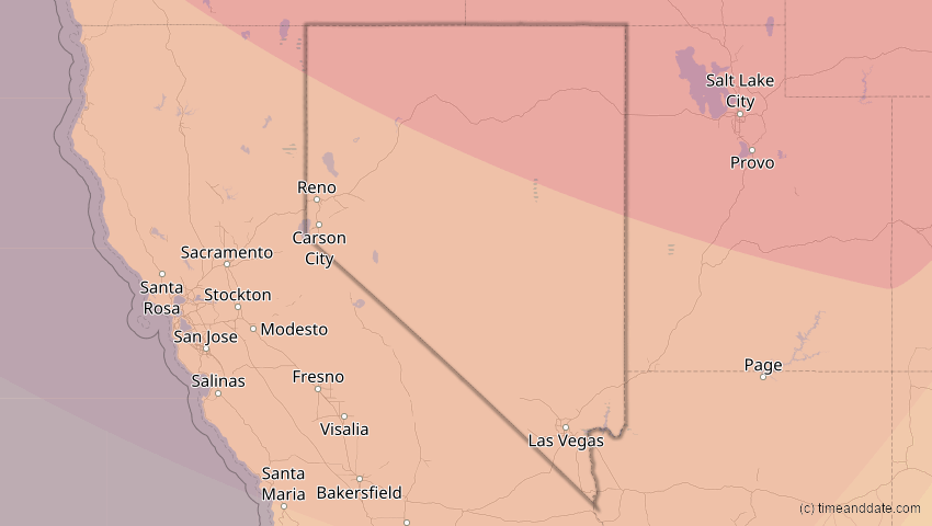 A map of Nevada, USA, showing the path of the 22. Aug 2044 Totale Sonnenfinsternis