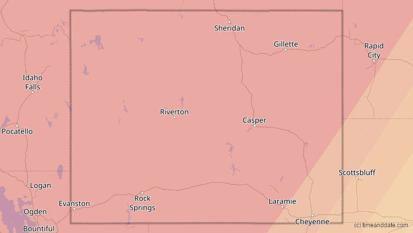A map of Wyoming, USA, showing the path of the 22. Aug 2044 Totale Sonnenfinsternis