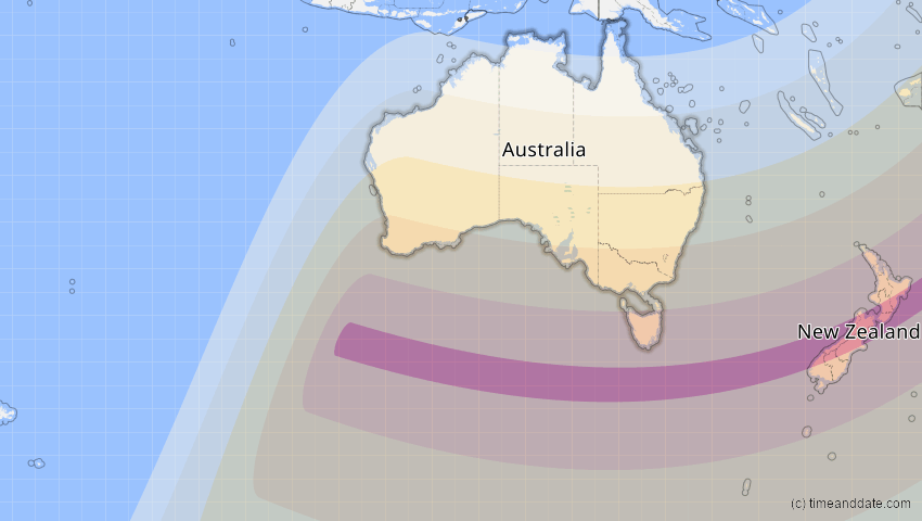 A map of Australien, showing the path of the 17. Feb 2045 Ringförmige Sonnenfinsternis
