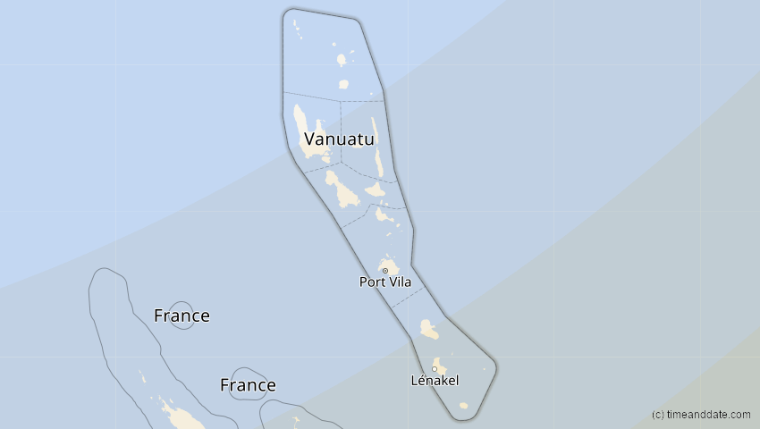 A map of Vanuatu, showing the path of the 17. Feb 2045 Ringförmige Sonnenfinsternis