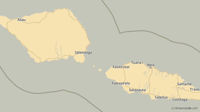 A map of Samoa, showing the path of the 17. Feb 2045 Ringförmige Sonnenfinsternis