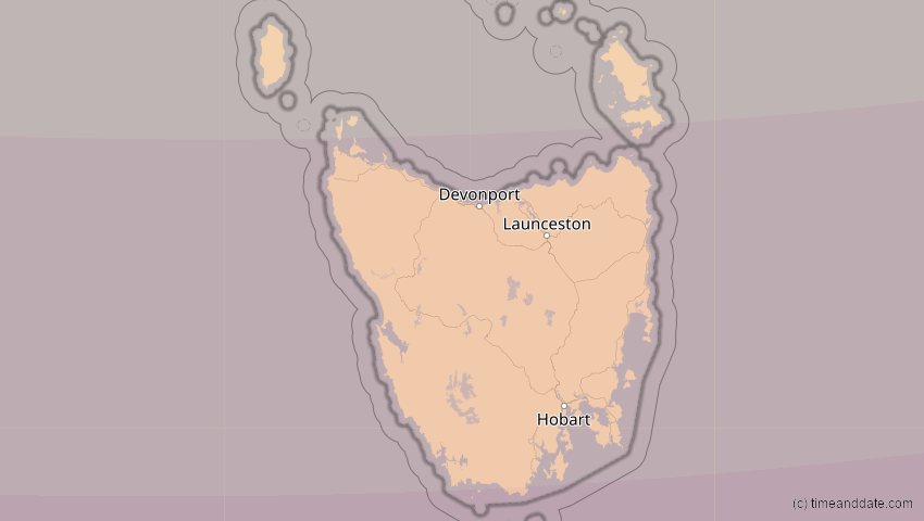 A map of Tasmanien, Australien, showing the path of the 17. Feb 2045 Ringförmige Sonnenfinsternis