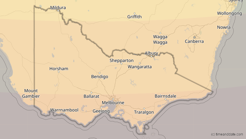 A map of Victoria, Australien, showing the path of the 17. Feb 2045 Ringförmige Sonnenfinsternis