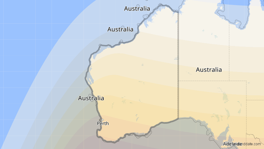 A map of Western Australia, Australien, showing the path of the 17. Feb 2045 Ringförmige Sonnenfinsternis