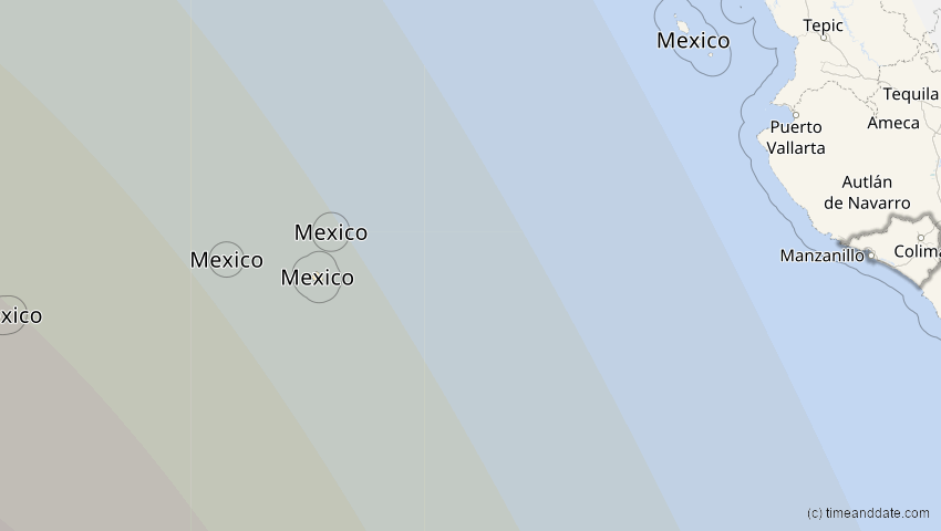 A map of Colima, Mexiko, showing the path of the 16. Feb 2045 Ringförmige Sonnenfinsternis