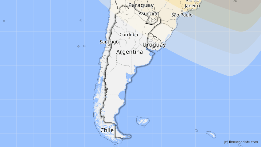 A map of Argentinien, showing the path of the 12. Aug 2045 Totale Sonnenfinsternis