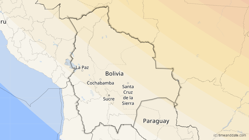A map of Bolivien, showing the path of the 12. Aug 2045 Totale Sonnenfinsternis