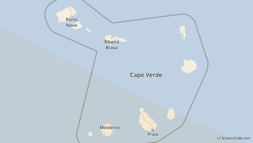 A map of Cabo Verde, showing the path of the 12. Aug 2045 Totale Sonnenfinsternis