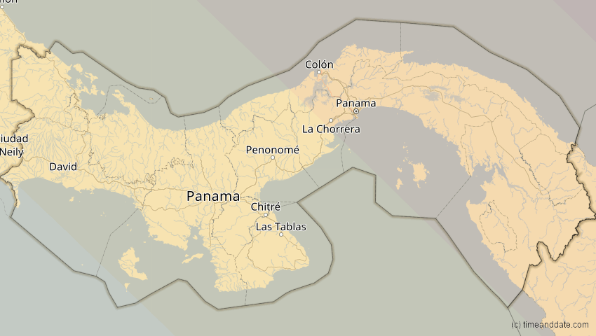 A map of Panama, showing the path of the 12. Aug 2045 Totale Sonnenfinsternis