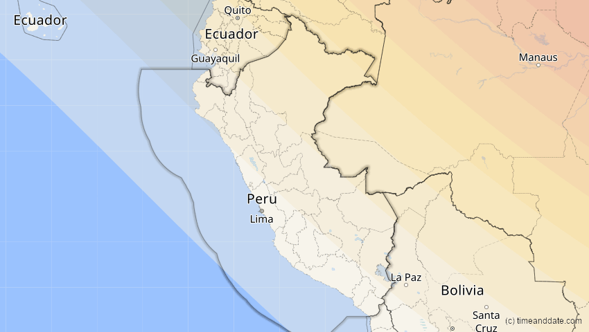 A map of Peru, showing the path of the 12. Aug 2045 Totale Sonnenfinsternis