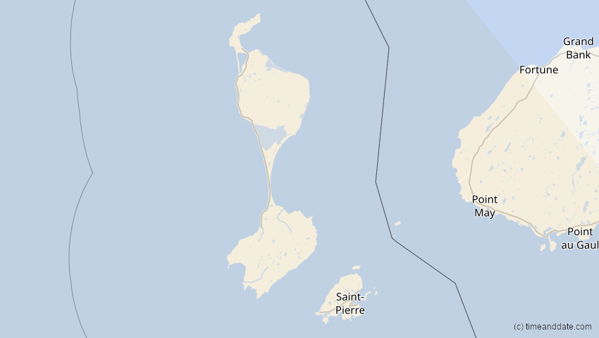 A map of Saint-Pierre und Miquelon, showing the path of the 12. Aug 2045 Totale Sonnenfinsternis