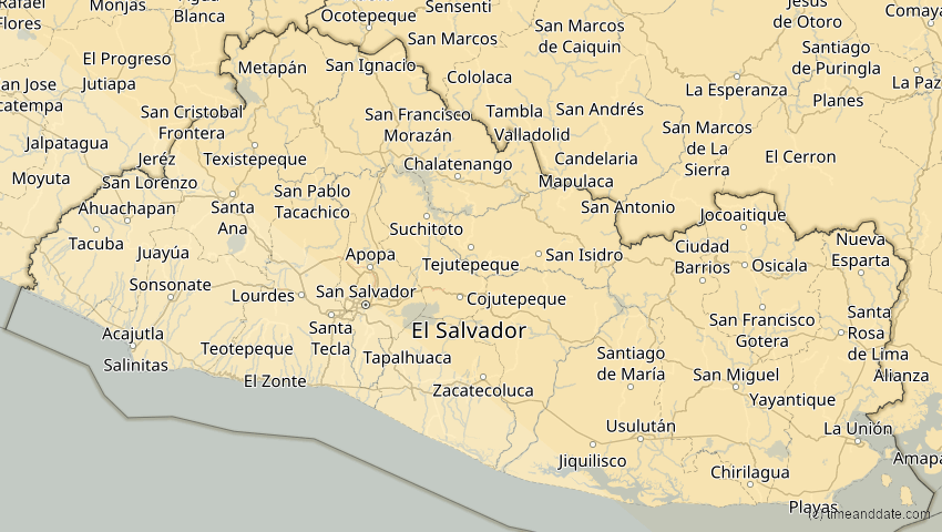 A map of El Salvador, showing the path of the 12. Aug 2045 Totale Sonnenfinsternis
