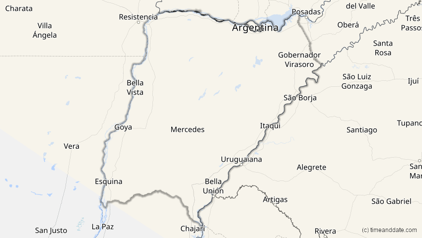 A map of Corrientes, Argentinien, showing the path of the 12. Aug 2045 Totale Sonnenfinsternis