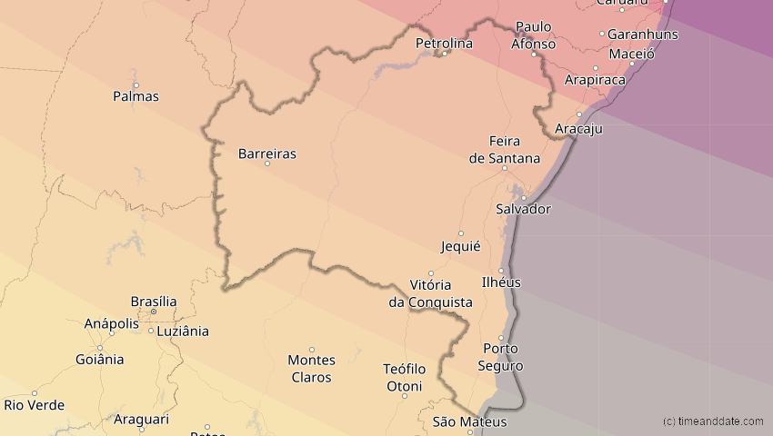 A map of Bahia, Brasilien, showing the path of the 12. Aug 2045 Totale Sonnenfinsternis