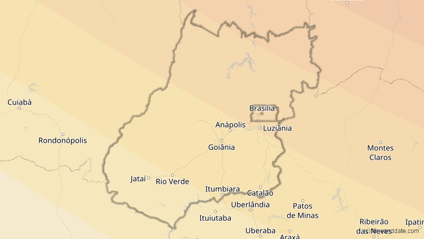 A map of Goiás, Brasilien, showing the path of the 12. Aug 2045 Totale Sonnenfinsternis