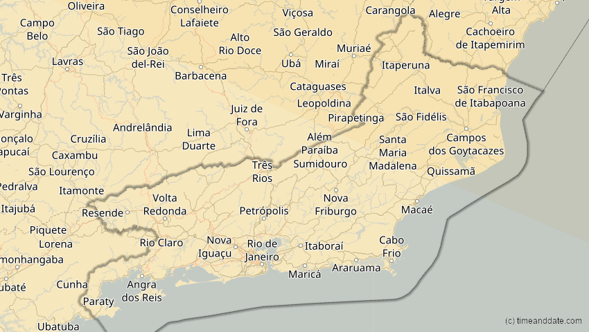 A map of Rio de Janeiro, Brasilien, showing the path of the 12. Aug 2045 Totale Sonnenfinsternis