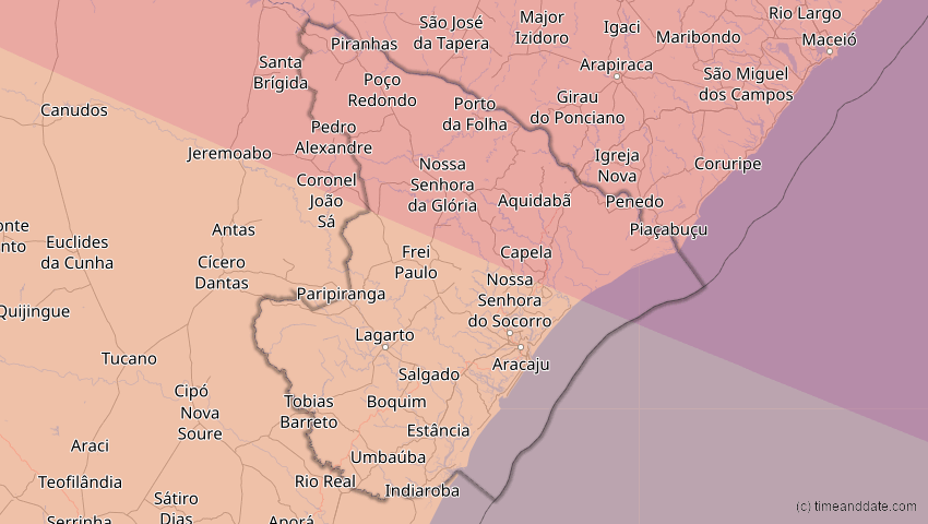 A map of Sergipe, Brasilien, showing the path of the 12. Aug 2045 Totale Sonnenfinsternis
