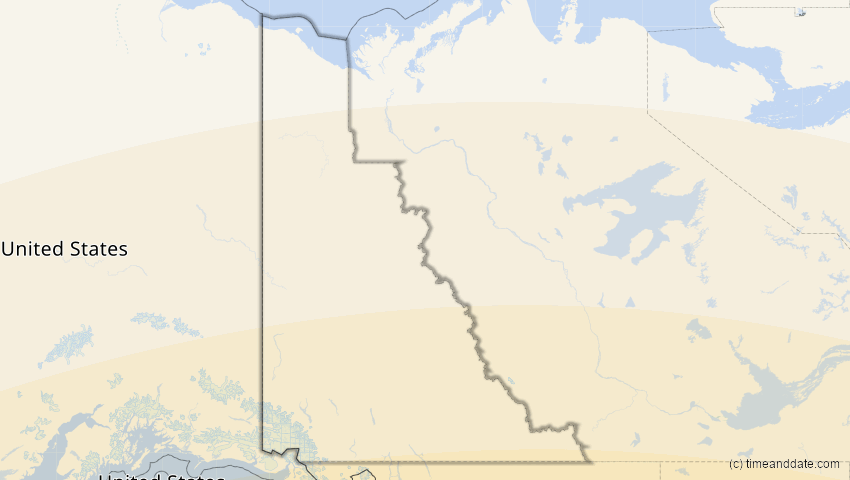 A map of Yukon, Kanada, showing the path of the 12. Aug 2045 Totale Sonnenfinsternis