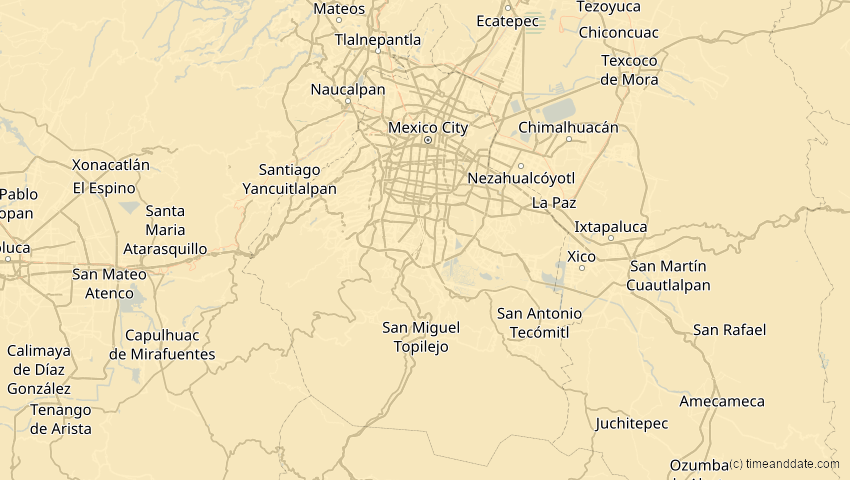 A map of Ciudad de México, Mexiko, showing the path of the 12. Aug 2045 Totale Sonnenfinsternis