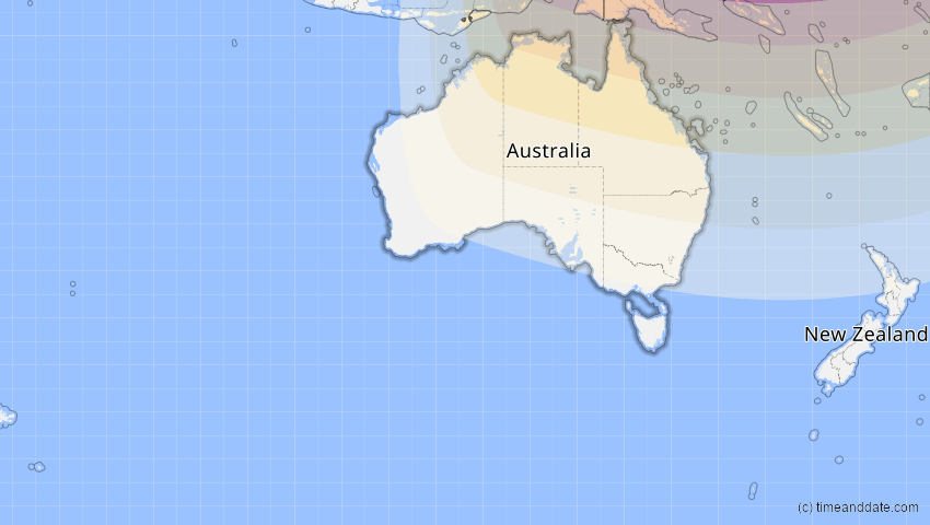 A map of Australien, showing the path of the 6. Feb 2046 Ringförmige Sonnenfinsternis