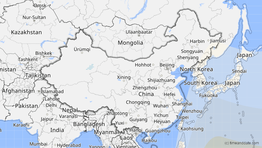 A map of China, showing the path of the 6. Feb 2046 Ringförmige Sonnenfinsternis