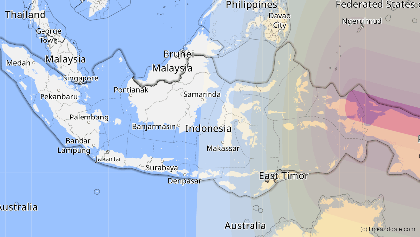 A map of Indonesien, showing the path of the 6. Feb 2046 Ringförmige Sonnenfinsternis
