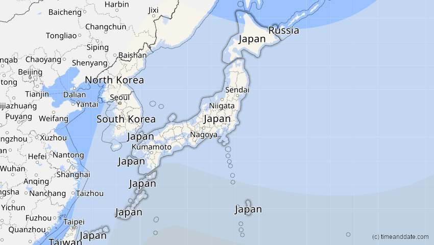 A map of Japan, showing the path of the 6. Feb 2046 Ringförmige Sonnenfinsternis