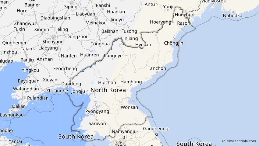 A map of Nordkorea, showing the path of the 6. Feb 2046 Ringförmige Sonnenfinsternis