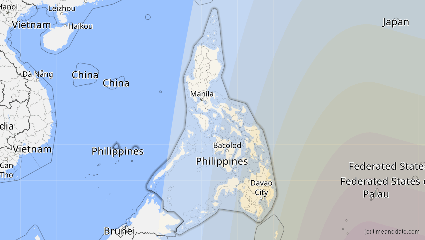 A map of Philippinen, showing the path of the 6. Feb 2046 Ringförmige Sonnenfinsternis