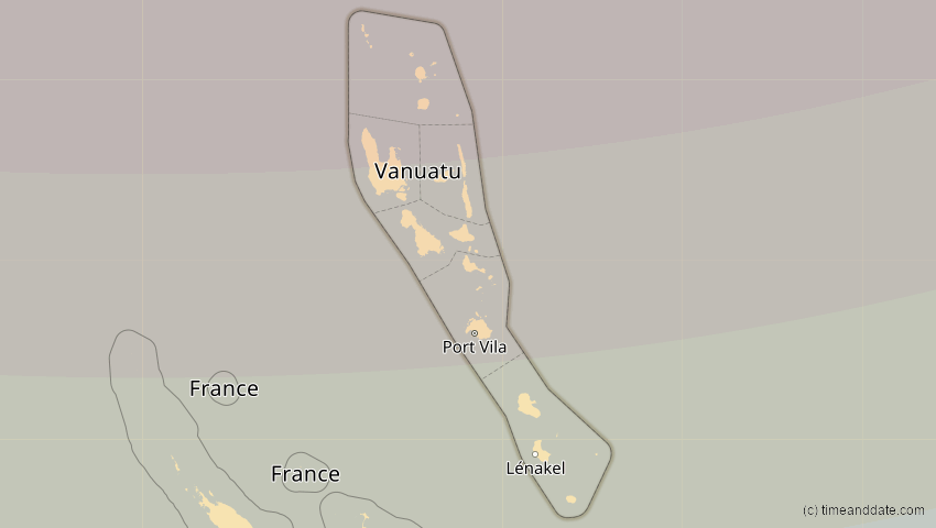 A map of Vanuatu, showing the path of the 6. Feb 2046 Ringförmige Sonnenfinsternis