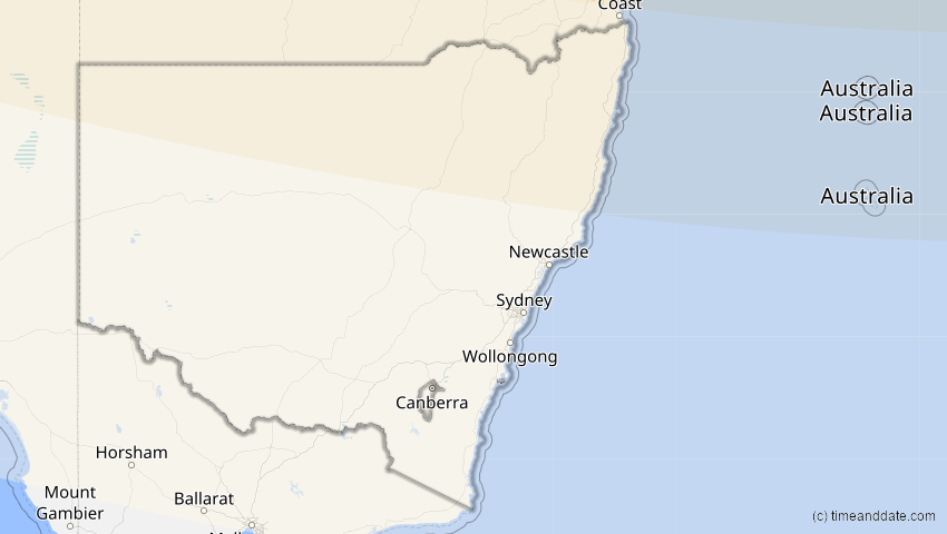 A map of New South Wales, Australien, showing the path of the 6. Feb 2046 Ringförmige Sonnenfinsternis