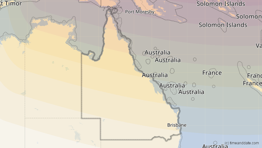 A map of Queensland, Australien, showing the path of the 6. Feb 2046 Ringförmige Sonnenfinsternis