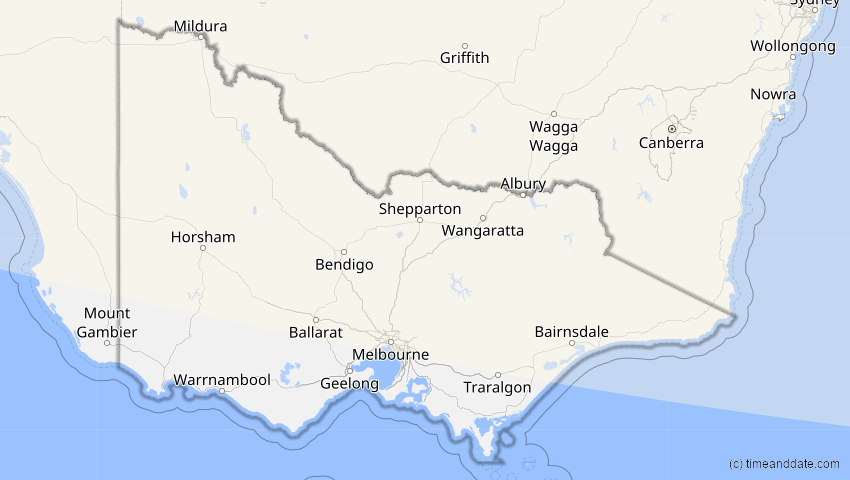 A map of Victoria, Australien, showing the path of the 6. Feb 2046 Ringförmige Sonnenfinsternis