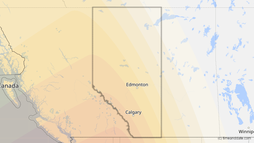 A map of Alberta, Kanada, showing the path of the 5. Feb 2046 Ringförmige Sonnenfinsternis