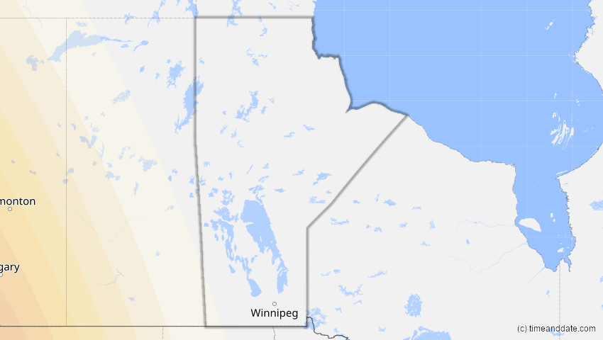 A map of Manitoba, Kanada, showing the path of the 5. Feb 2046 Ringförmige Sonnenfinsternis