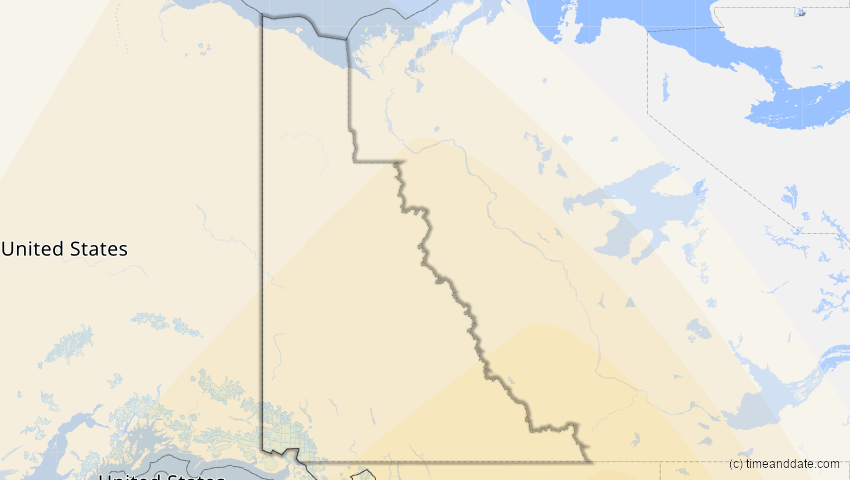 A map of Yukon, Kanada, showing the path of the 5. Feb 2046 Ringförmige Sonnenfinsternis
