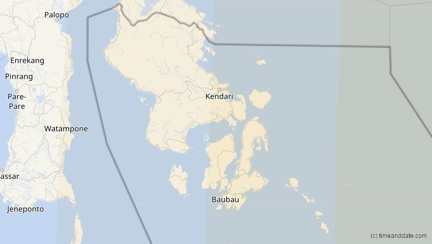 A map of Sulawesi Tenggara, Indonesien, showing the path of the 6. Feb 2046 Ringförmige Sonnenfinsternis