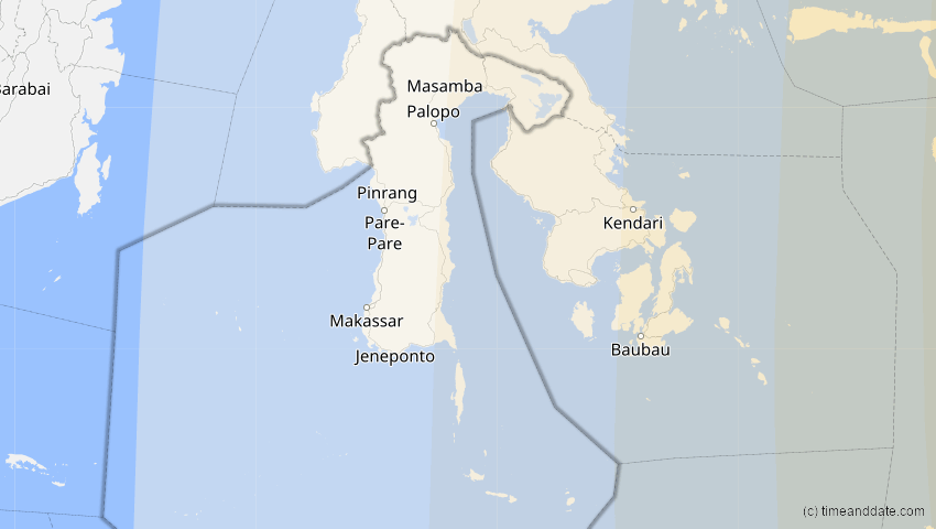 A map of Sulawesi Selatan, Indonesien, showing the path of the 6. Feb 2046 Ringförmige Sonnenfinsternis