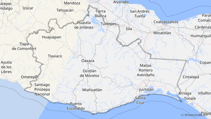 A map of Oaxaca, Mexiko, showing the path of the 5. Feb 2046 Ringförmige Sonnenfinsternis