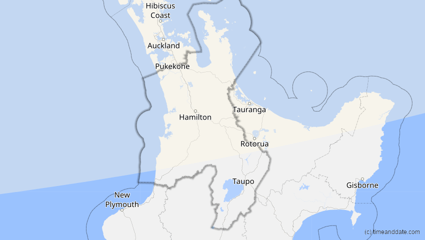 A map of Waikato, Neuseeland, showing the path of the 6. Feb 2046 Ringförmige Sonnenfinsternis