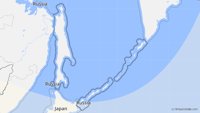 A map of Sachalin, Russland, showing the path of the 6. Feb 2046 Ringförmige Sonnenfinsternis