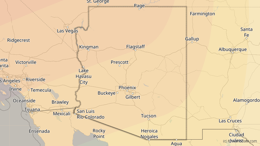 A map of Arizona, USA, showing the path of the 5. Feb 2046 Ringförmige Sonnenfinsternis