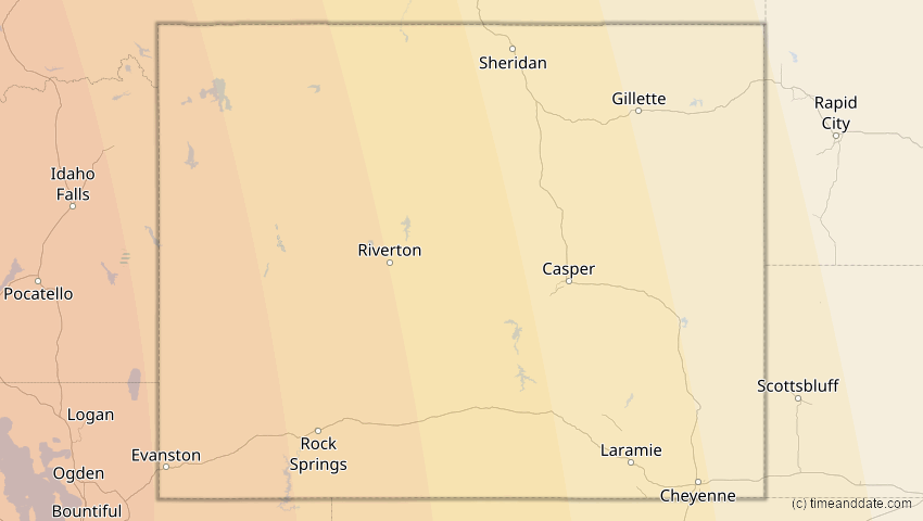 A map of Wyoming, USA, showing the path of the 5. Feb 2046 Ringförmige Sonnenfinsternis