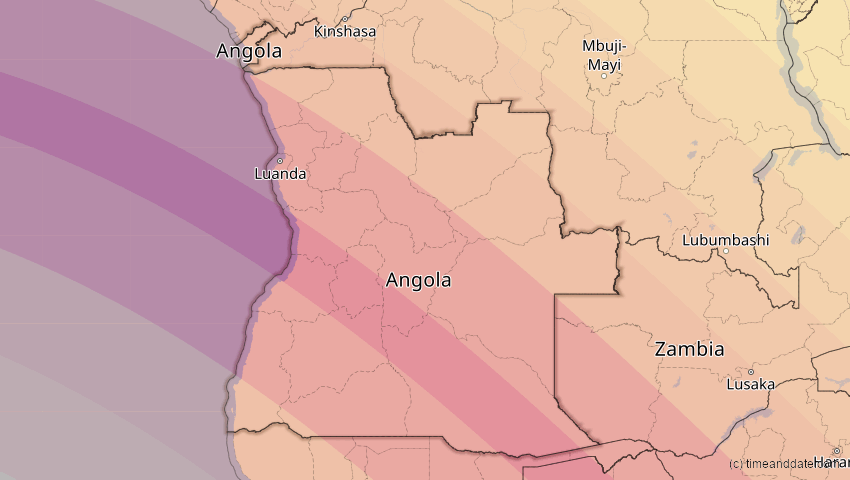 A map of Angola, showing the path of the 2. Aug 2046 Totale Sonnenfinsternis