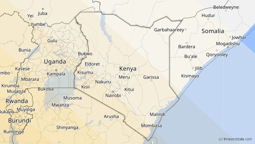 A map of Kenia, showing the path of the 2. Aug 2046 Totale Sonnenfinsternis