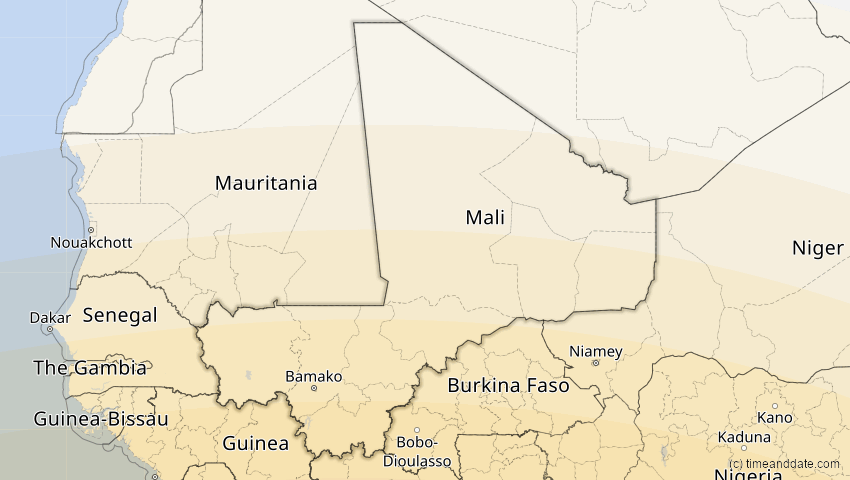 A map of Mali, showing the path of the 2. Aug 2046 Totale Sonnenfinsternis