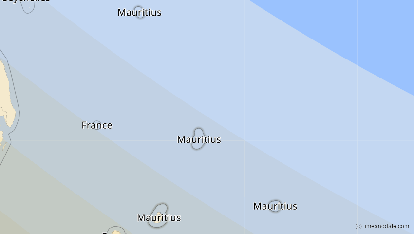 A map of Mauritius, showing the path of the 2. Aug 2046 Totale Sonnenfinsternis
